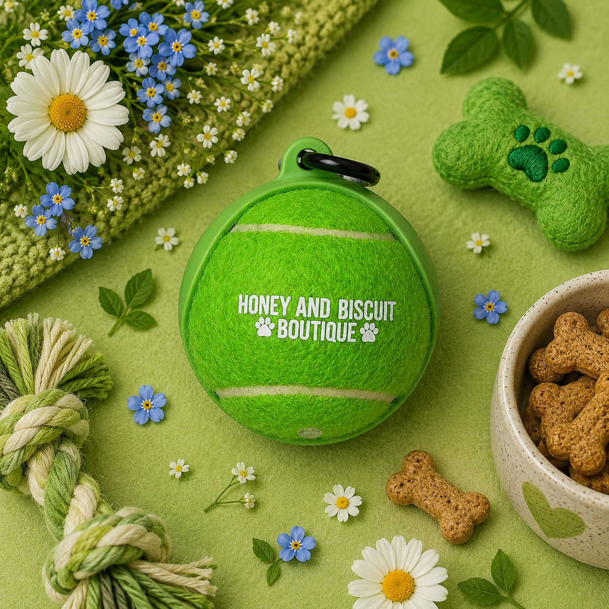 Branded Dog Ball & Holder Green