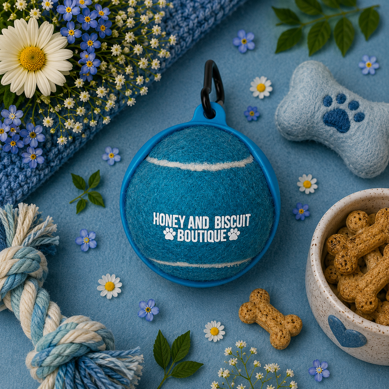Branded Dog Ball & Holder Blue