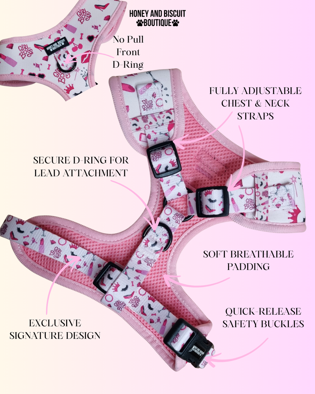 Adjustable Dog Harness Girl Boss
