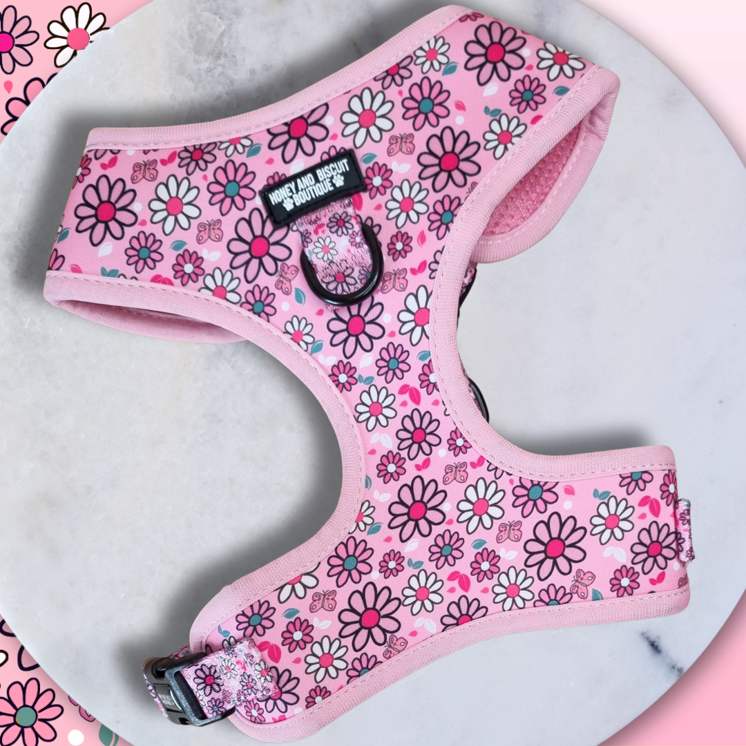 Pups A Daisy Pink – Harness, Lead & Collar Bundle for Small Dogs (3 Piece Set)