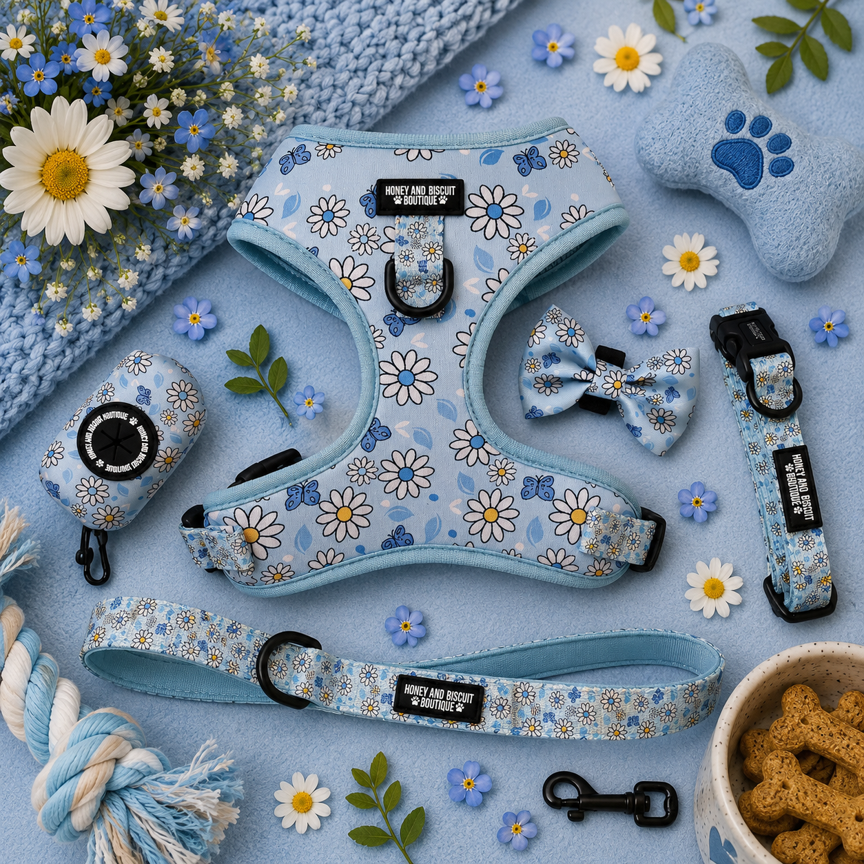 Pups A Daisy Blue – Complete Walkies Bundle for Small Dogs (5 Piece Set)