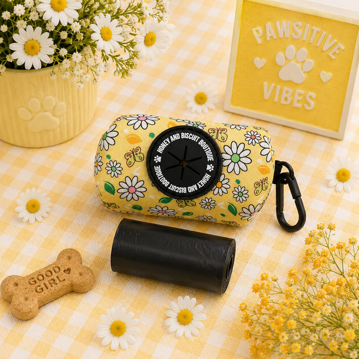 Poop Bag Holder - Pups A Daisy Yellow