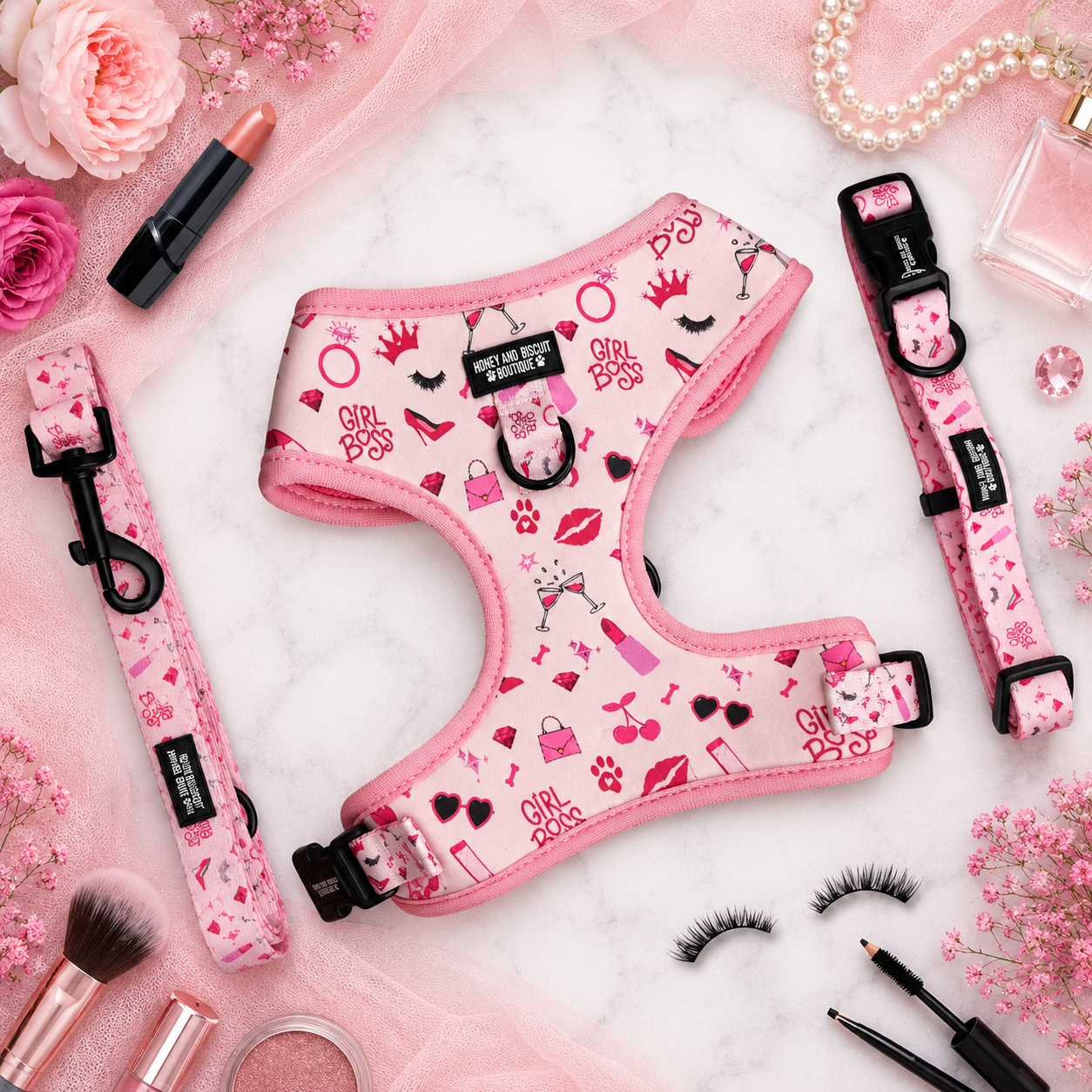 Girl Boss – Harness, Lead & Collar Bundle for Small Dogs (3 Piece Set)