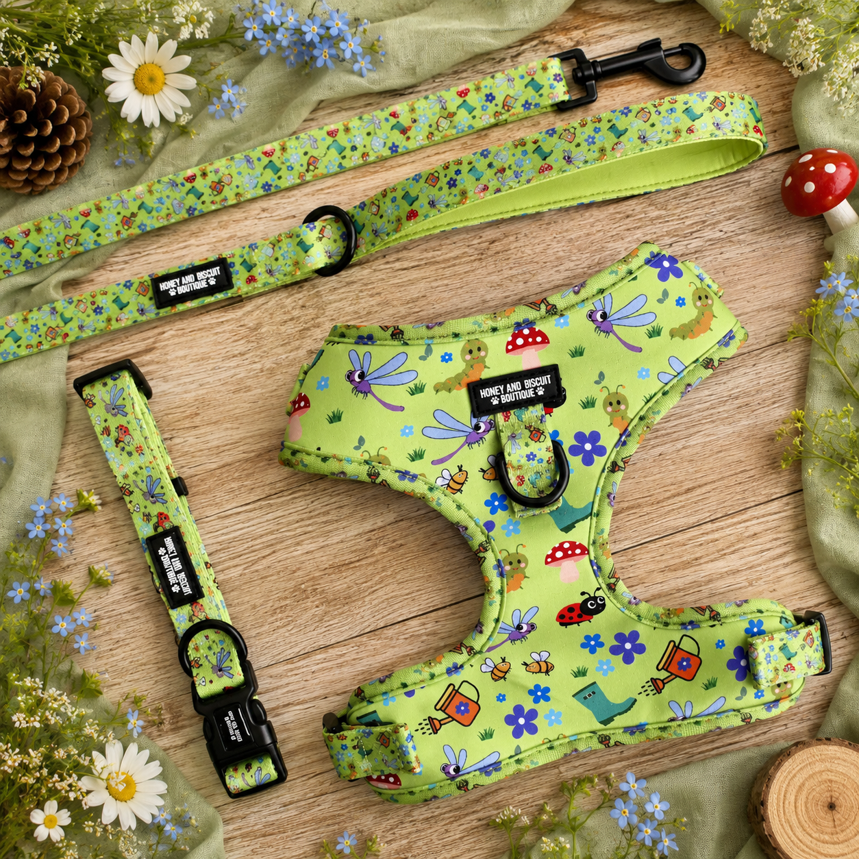 Bugalicious Garden – Harness, Lead & Collar Bundle for Small Dogs (3 Piece Set)