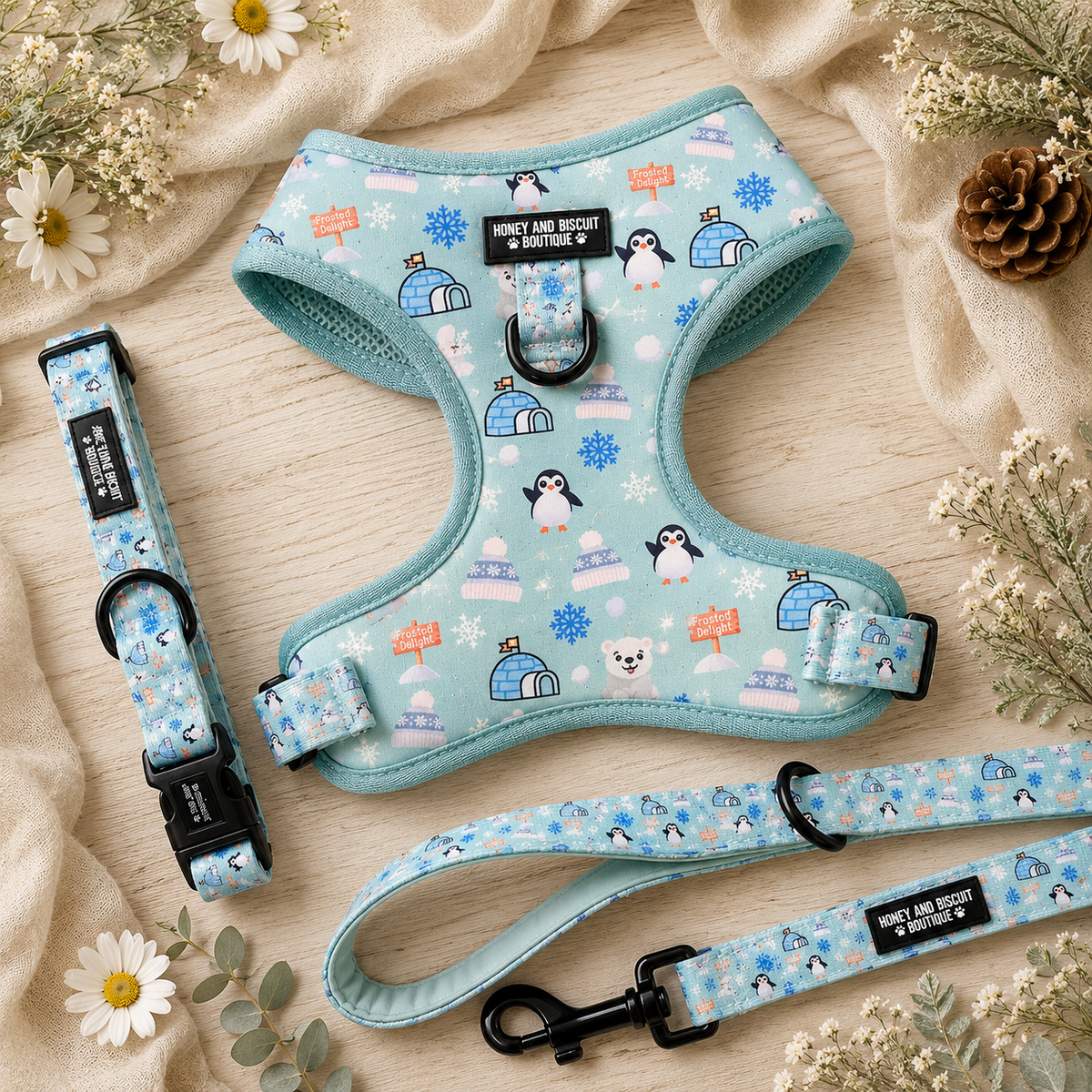 Frosted Delight – Harness, Lead & Collar Bundle for Small Dogs (3 Piece Set)