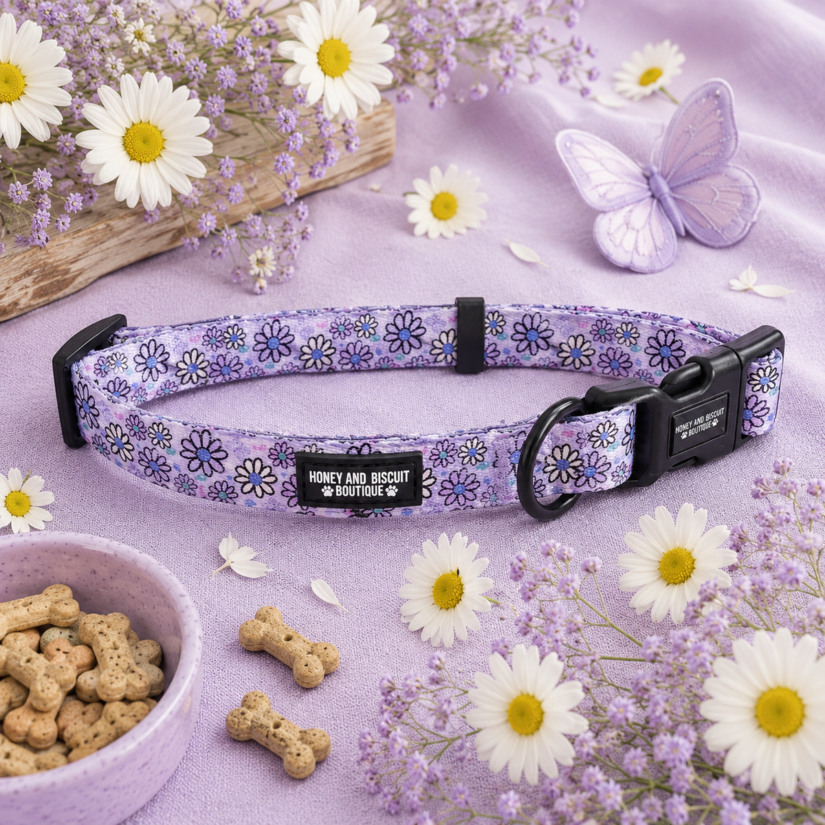 Dog Collar - Pups A Daisy Lilac M