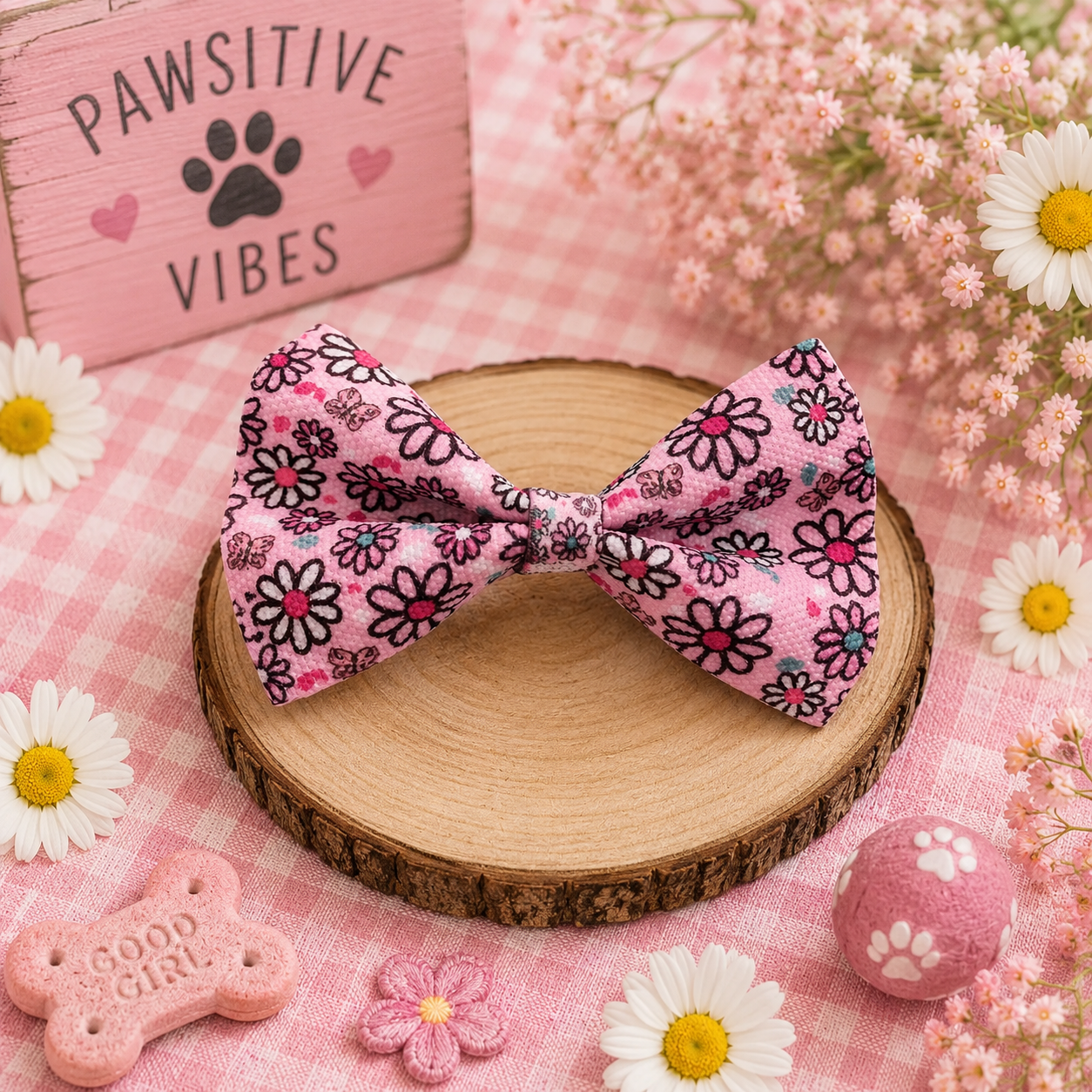 Dog Bow - Pups A Daisy Pink