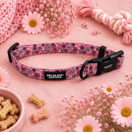 Dog Collar - Pups A Daisy Pink M