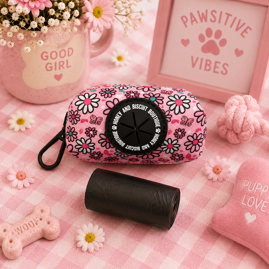 Dog Poop Bag & Holder - Pups A Daisy Pink