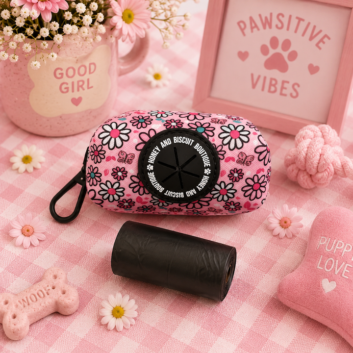 Dog Poop Bag & Holder - Pups A Daisy Pink