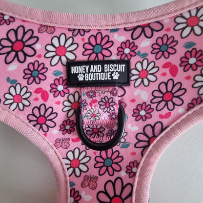 Pups A Daisy Pink– Adjustable Floral Dog Harness (No Pull)
