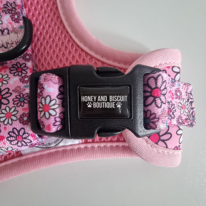 Pups A Daisy Pink– Adjustable Floral Dog Harness (No Pull)
