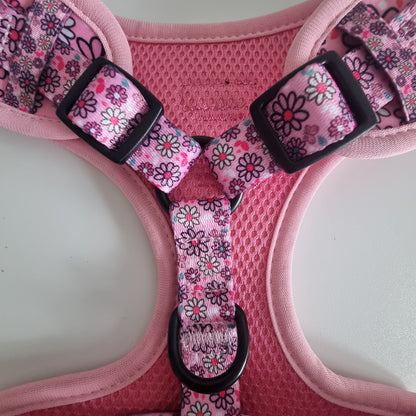 Pups A Daisy Pink– Adjustable Floral Dog Harness (No Pull)