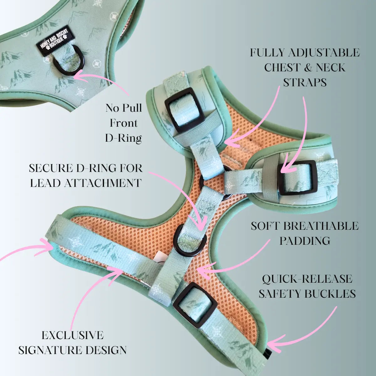 Free & Wild – Adjustable Floral Dog Harness (No Pull) features