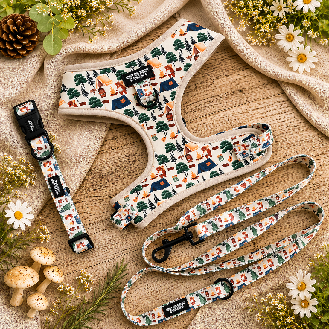 Pups In The Woods – Harness, Lead & Collar Bundle for Small Dogs (3 Piece Set)