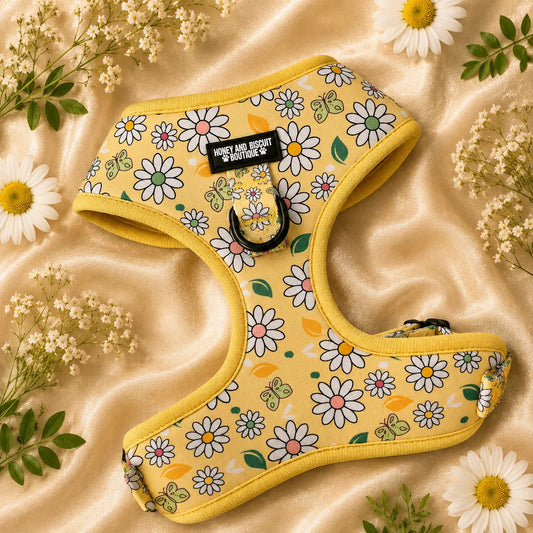 Pups A Daisy Yellow– Adjustable Floral Dog Harness (No Pull)